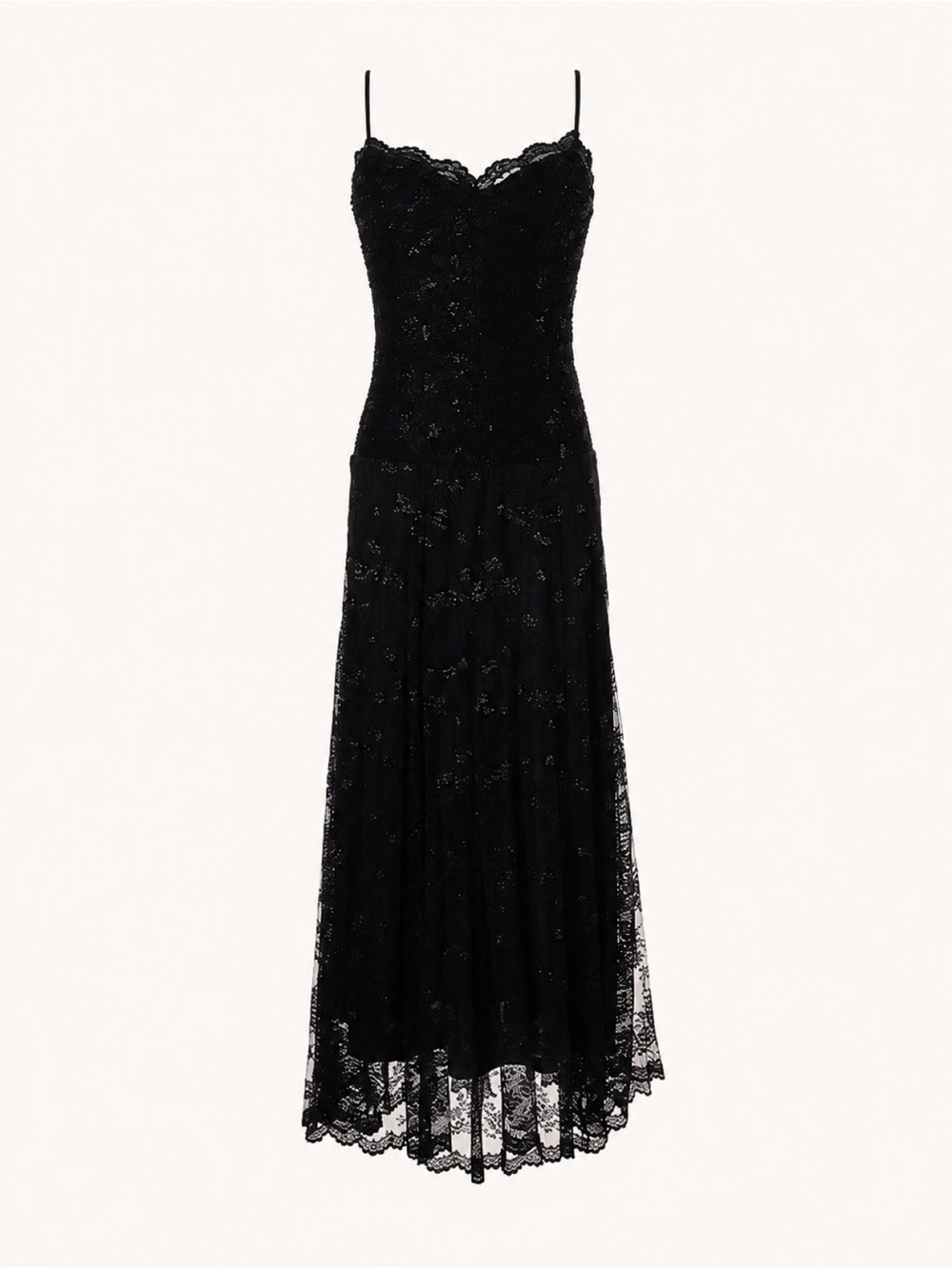 Betsy Johnson Vintage Black Lace Slip Dress Y2K Sheer Midi Cocktail Size 4 - Picture 1 of 7